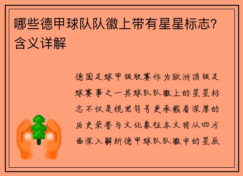 哪些德甲球队队徽上带有星星标志？含义详解